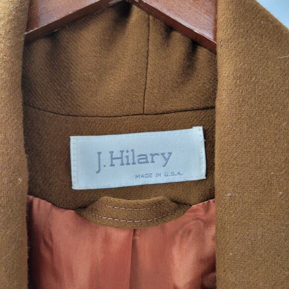 Vintage J. Hilary Wool Coat Womens 4 Belted Camel Brown Long Trench Made in USA - Picture 2 of 16